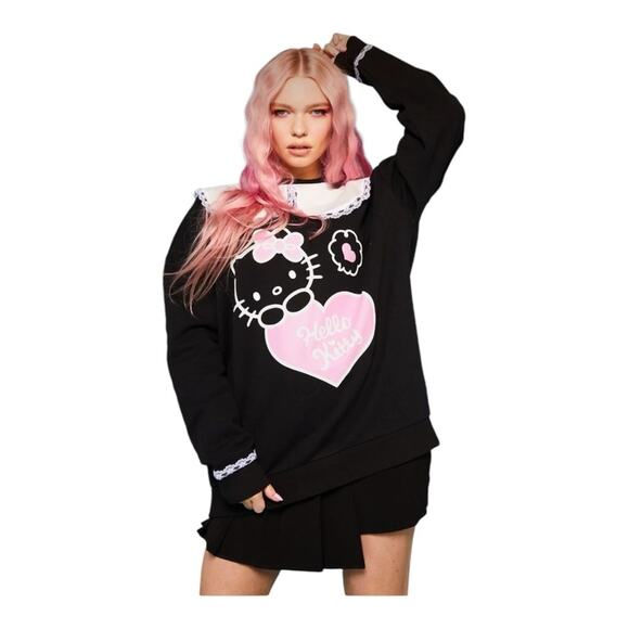 New Girl Order X Hello Kitty Lace Collar Sweatshirt Womens Size 12 - Picture 2 of 6